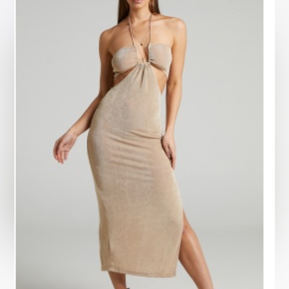 Elegant Tan Strapless Dress